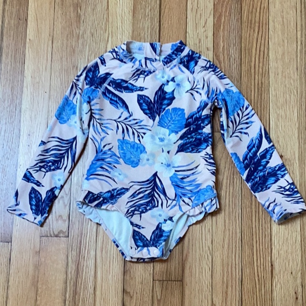 Tommy Bahama Long Sleeve Tropical Print Rash Guard One-piece Swimsuit